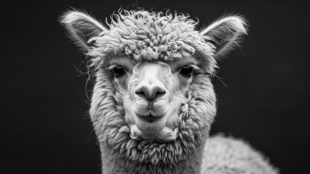 A close-up portrait of a fluffy sheep with detailed facial features. photo