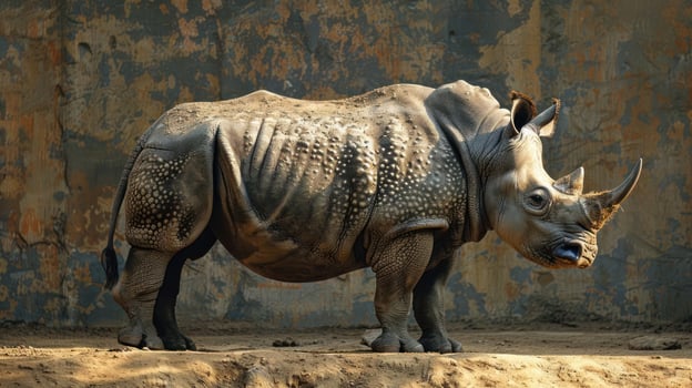 A skeletal rhino print on a wall. photo