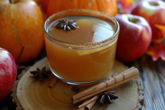 Spiced apple cider in autumn setting photo