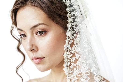 Close-up of a bride's face with veil photo