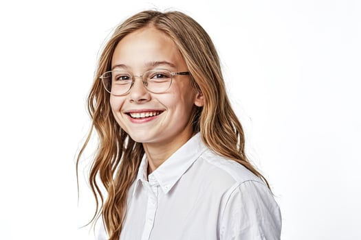Happy girl in glasses smiling photo