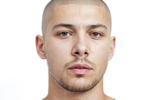 Close-up portrait of a young man with a shaved head photo