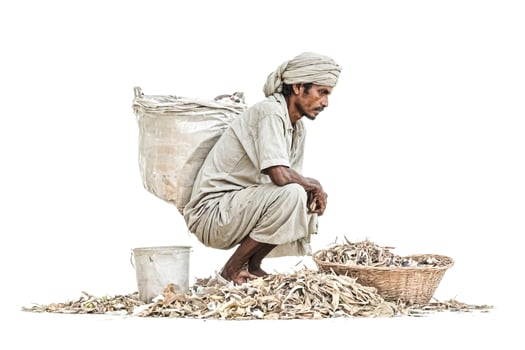Indian man collecting waste photo
