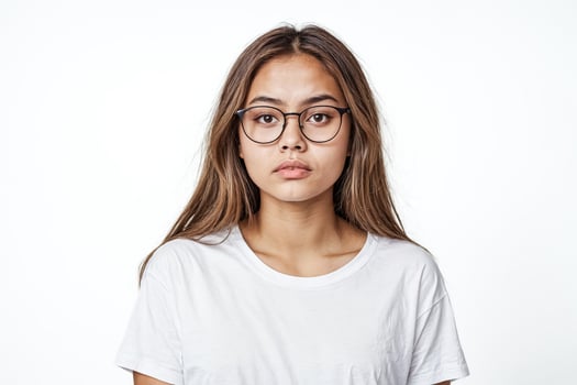 Young woman in glasses looking at the camera photo