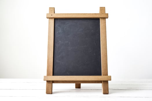 Blank Chalkboard on Wooden Stand Isolated on White Background photo