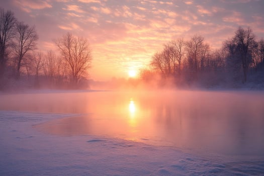A frozen lake glowing under the morning sun. photo
