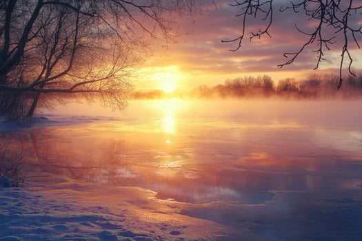 A frozen lake glowing under the morning sun. photo