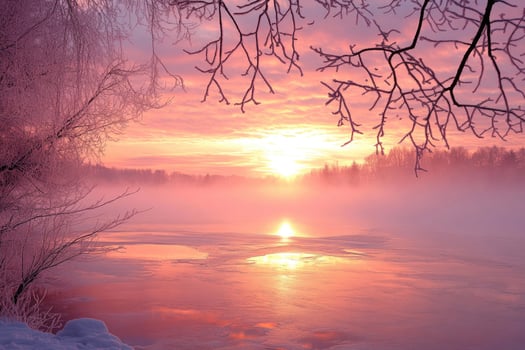 A frozen lake glowing under the morning sun. photo