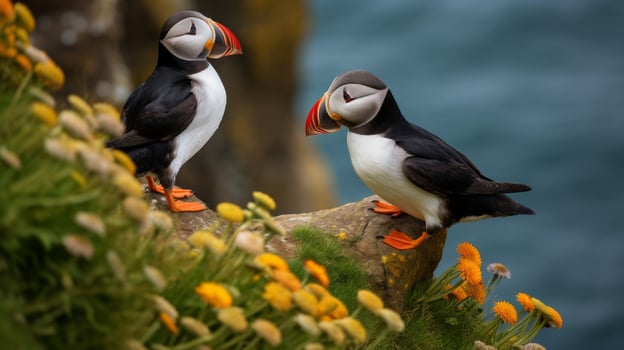 Puffins nesting cliffside habitat photo