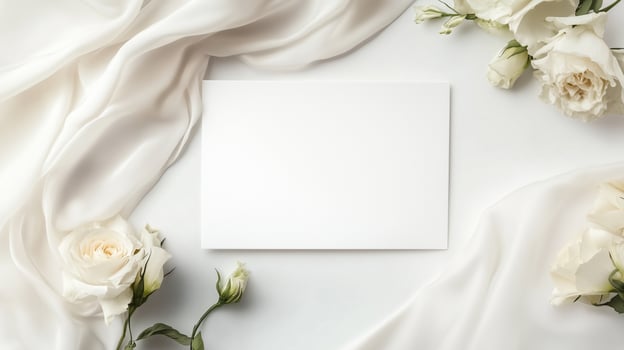 Wedding dress satin cloth around a White blank wedding invitation photo
