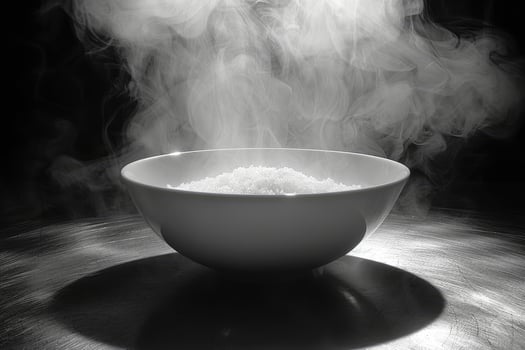 White Bowl Filled with Steaming Substance on a Metallic Surface photo