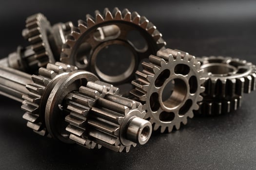 Gear and cogs wheels, clock mechanism, brass metal engine industrial. photo