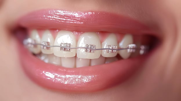 braces on clean teeth. beautiful girls lips photo