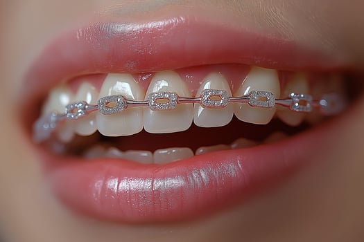 braces on clean teeth. beautiful girls lips photo