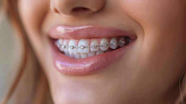 braces on clean teeth. beautiful girls lips photo