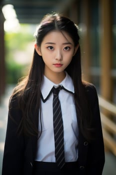 Schoolgirl portrait modern schoolyard photo