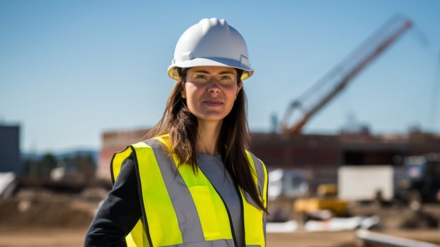 Female civil engineer construction site confident photo