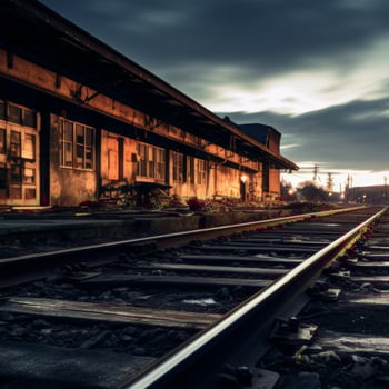 Nighttime long exposure abandoned train depot photo