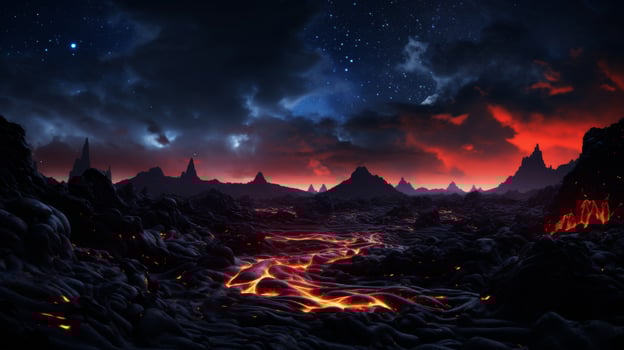 Composite image of lava flow under starry night photo