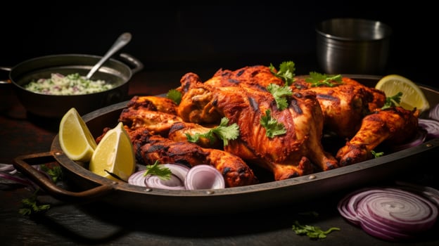 Mouthwatering Tandoori chicken meal presentation photo