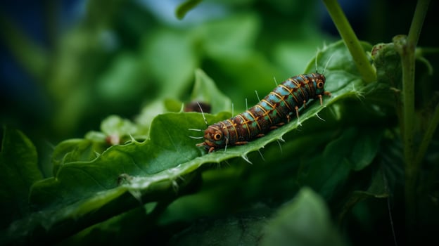 Caterpillar munching on leaf photo