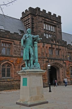 PRINCETON, NJ -15 NOVEMBER 2011 View of the facade of East Pyne Building and a statue of Princeton University President John Witherspoon on the Princeton University campus, New Jersey, USA photo