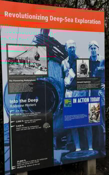 NEW YORK, USA - DECEMBER 06, 2011 information stand about deep diving bathysphere in the interior of the oceanarium, New York photo