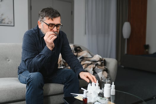 Old man suffering at home photo