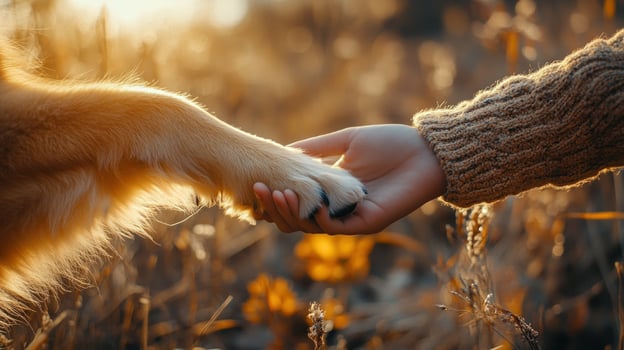 A hand is holding a dog's paw photo