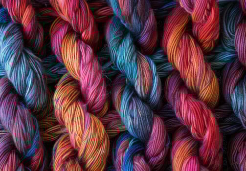 A close up of a colorful yarn photo