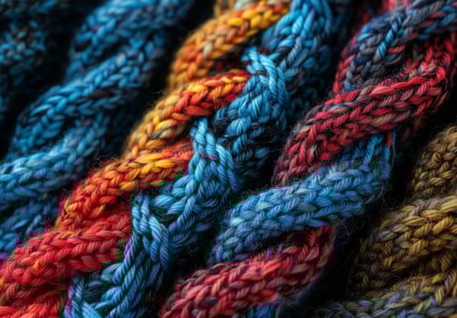 A close up of a bunch of colorful yarn photo
