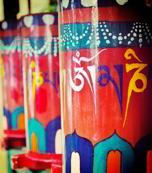 Buddhist prayer wheels photo