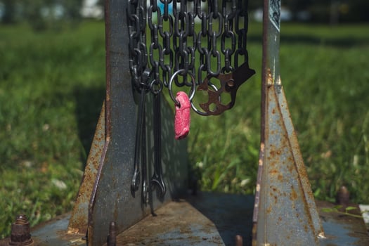 Tools, wrenches are suspended by chains for bike repair photo