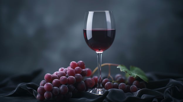 Glass of Red Wine Next to Bunch of Grapes photo