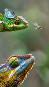 Jackson's chameleon eyeing a hoverfly photo