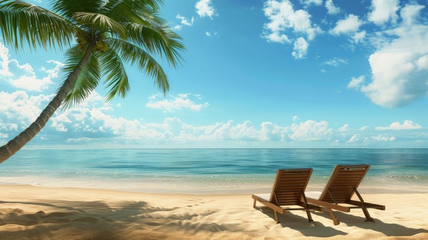 Relaxation awaits on soft sands with gentle waves lapping nearby photo