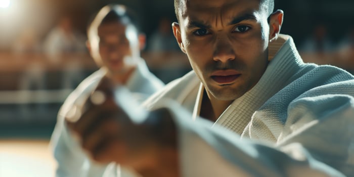 Focused Martial Artist in White Gi Training for Competition photo
