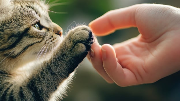 A hand is holding a cat's paw photo