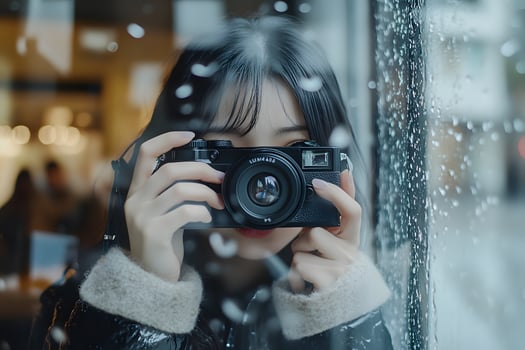 a japanese woman taking a photo with a camera