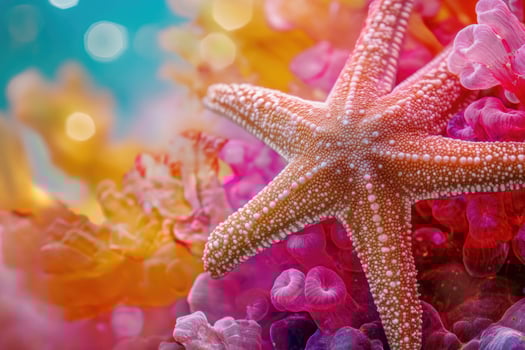A close-up of a starfish resting on a vibrant coral reef. photo