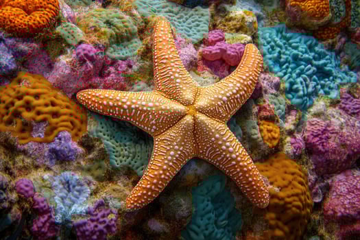 A close-up of a starfish resting on a vibrant coral reef. photo