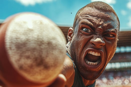 Shot put athlete mid-throw. photo