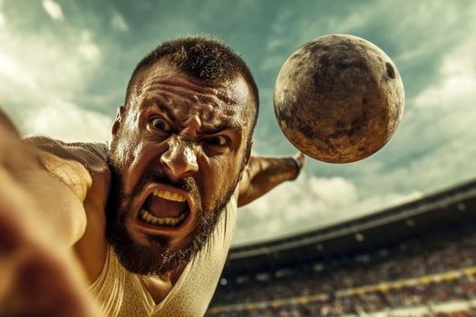 Shot put athlete mid-throw. photo