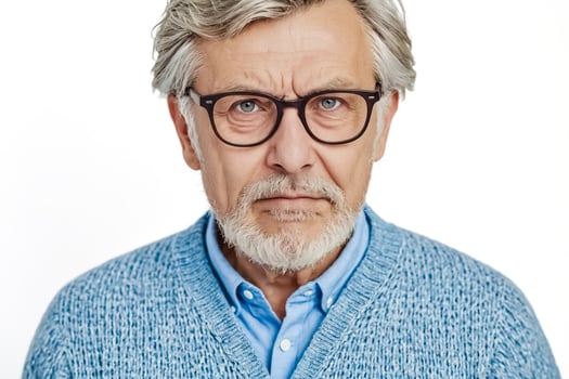 Close-up Portrait of a Serious Senior Man with Glasses photo