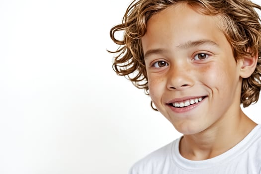 Happy boy with curly hair smiling photo