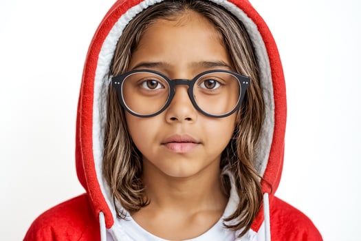 Portrait of a Young Girl with Glasses and Red Hoodie photo