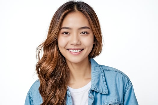 Portrait of a smiling young woman with long brown hair photo