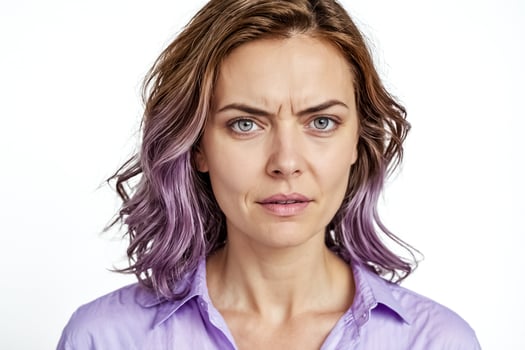 Woman with Purple Hair Looking Skeptical photo