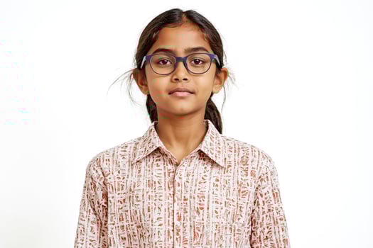 Portrait of a Young Girl Wearing Glasses and a White Shirt photo