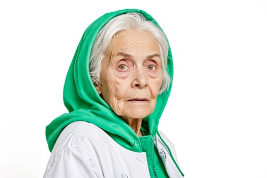Elderly Woman in Green Hoodie photo